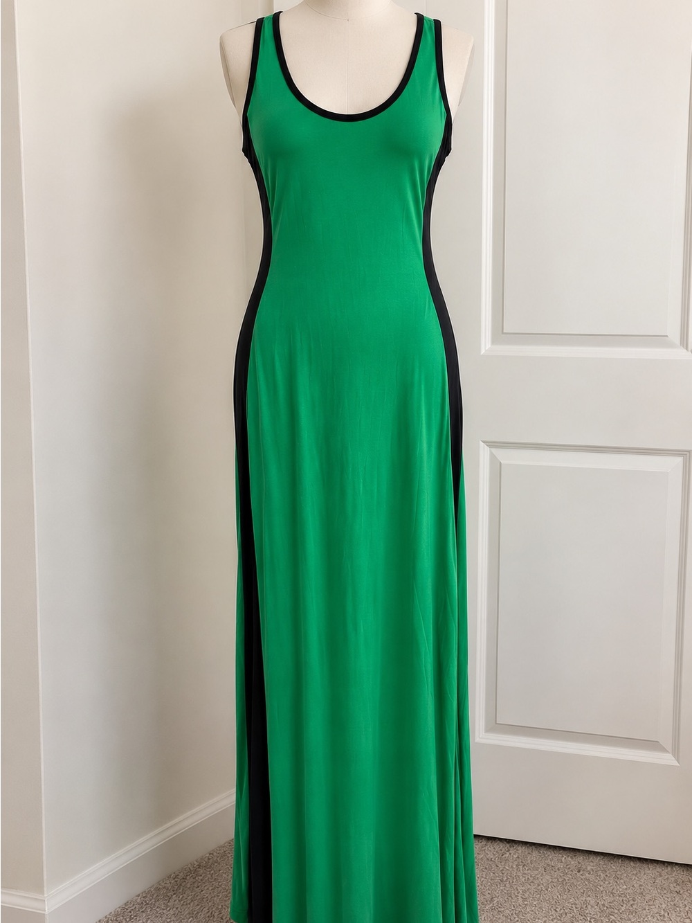 NWT Calvin Klein Green Maxi Dress Black Trim Size 8
